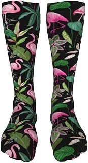 321 Crew Socks 50Cm Tropical Pink Flamingo And Palm Leaves Gift Socks Unique Winter Socks Multi Coloured Fun Socks For Hiking, Child, Great Gift