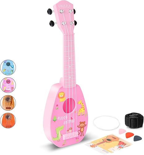 YOLOPARK Guitarra de juguete para niños de 17 pulgadas para niñas y niños, mini guitarra ukelele con 4 cuerdas que mantienen los tonos, puede tocar