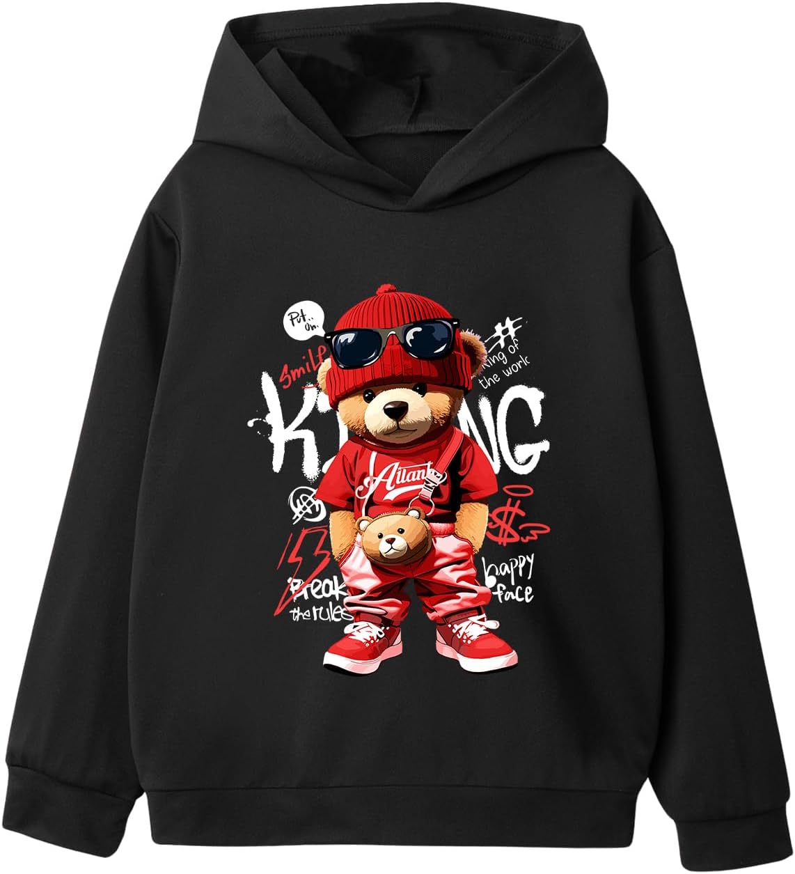 SweatyRocks Boy's Cute Graphic Long Sleeve Hooded Sweatshirts Cartoon Bear Print Pullover Hoodie