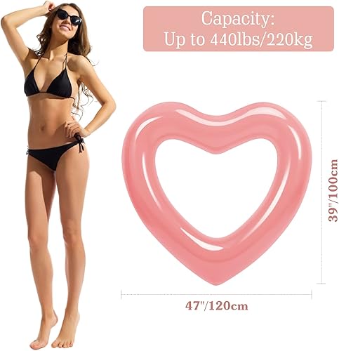 Miniatura 2 de HeySplash Heart Pool Float, Heart Shaped Summer Swimming Pool Float Loungers Tube Ring Floatie, Water Fun Beach Party Toys for Kids Adults