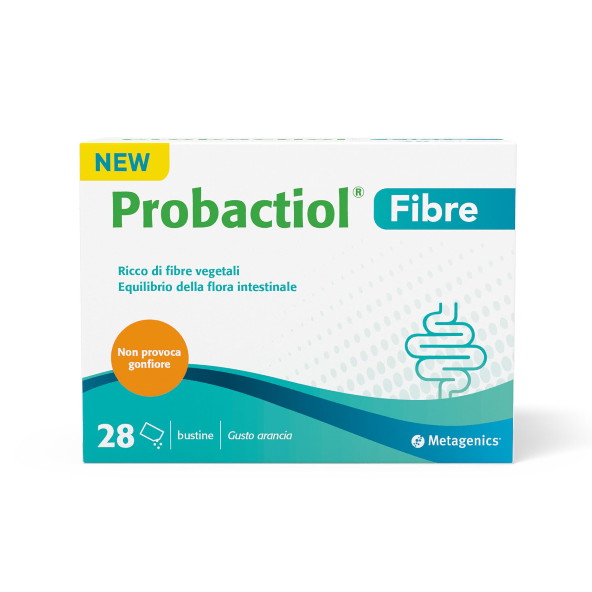 Metagenics Probactiol Fibre - Integratore per il supporto intestinale 3-in-1 con fibre, batteri vivi e vitamina B2 - Gusto arancia, 28 bustine