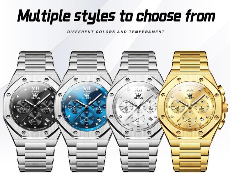 OLEVS Watches for Men Dress Stainless Steel Big face Waterproof Luxury Men’s Wrist Watch with Date Casual Blue/Black/Gold/Silver Reloj para Hombre - Image 9