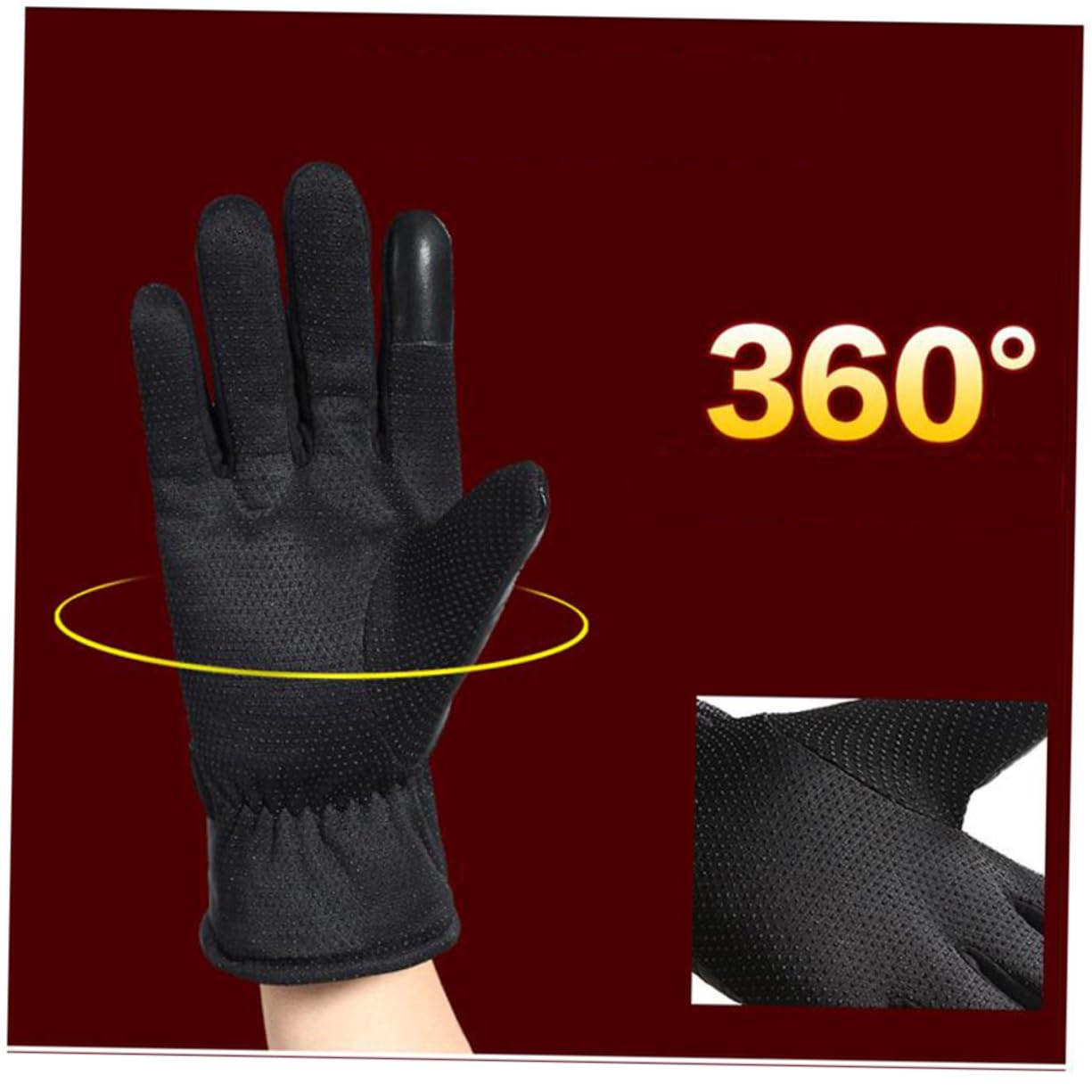 OUNONA 1Pair Windproof PU Leather Gloves for Winter Outdoor Sports Warm Cycling Climbing Gloves with Touchscreen Index Finger Slip Grip for Riding Black