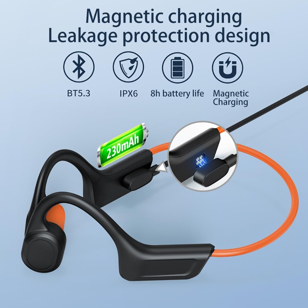 IKXO Bone Conduction Headphones Wireless Bluetooth 5.3 Open Ear Headphones 8 Hours of High Endurance IPX6 Waterproof Comfortable Ergonomic Fit Exercise Swimming Cycling