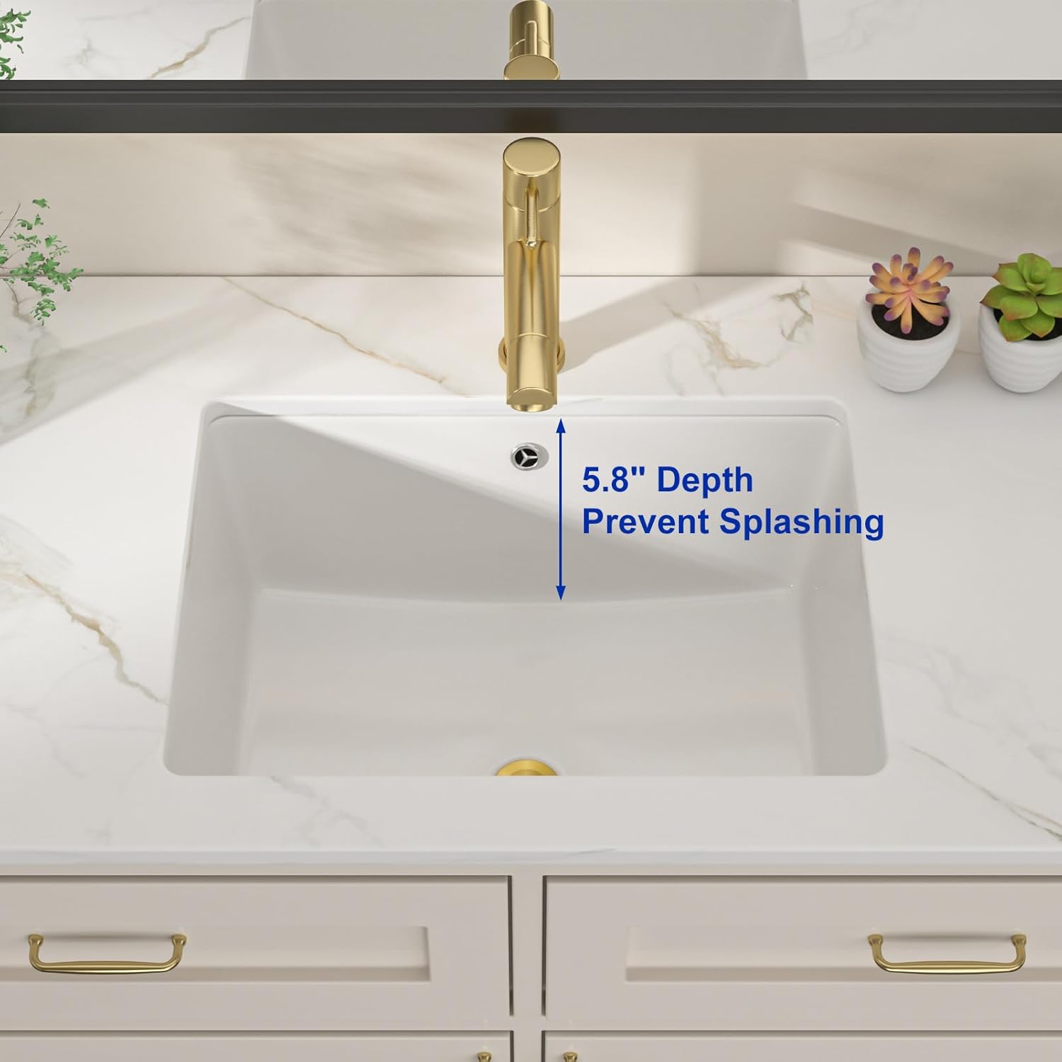 Dcolora 20x14 In. Undermount Bathroom Sink, Rectangular Fireclay White Ceramic Porcelain Lavatory Vanity Bath Sink Under Counter Vessel Sink, Farmhouse Style #DC-UVS2538001