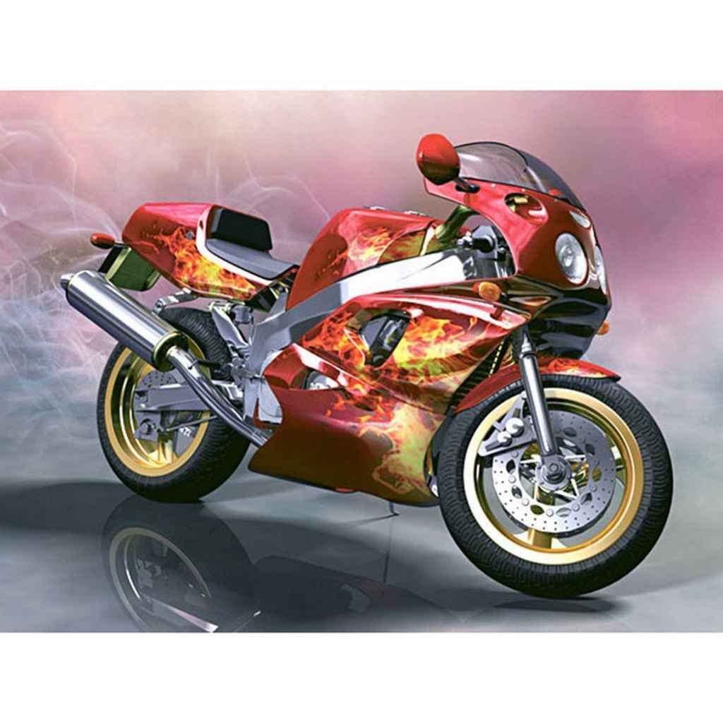 VJB Diamond Painting Wanddekoration, 50x40 Cm – 5D Strass-Stickerei, Motorrad-Motiv, DIY