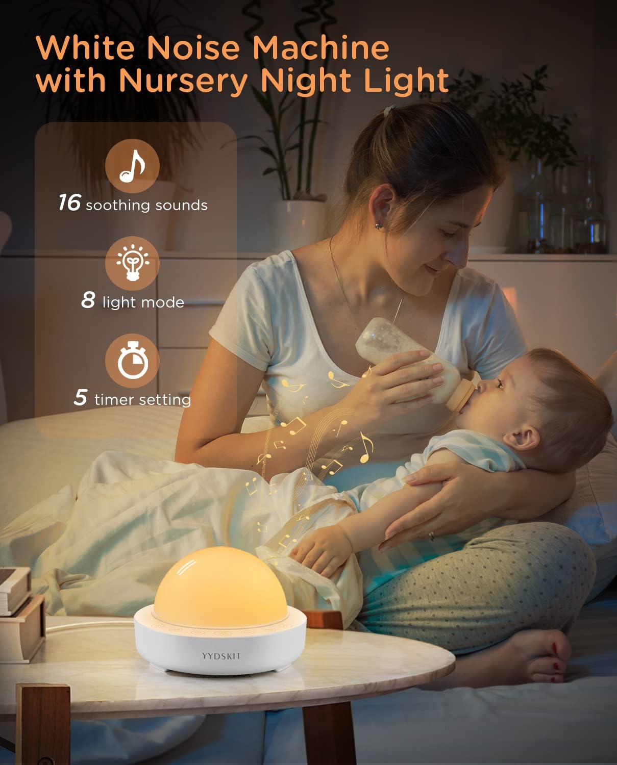 YYDSKIT White Noise Machine with Night Light, Sleep Sound Machine with 16 Soothing Sounds,Plug in, Easy Touch Control, Sleep Timer & Memory, Lullaby Machine for Kids Baby Sleeping, Relaxing