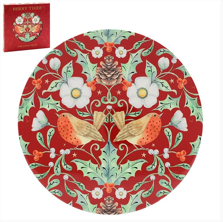 The Leonardo Collection LP52795 William Morris Inspired Red Berry Thief Trivet Fine China Gift Boxed Christmas
