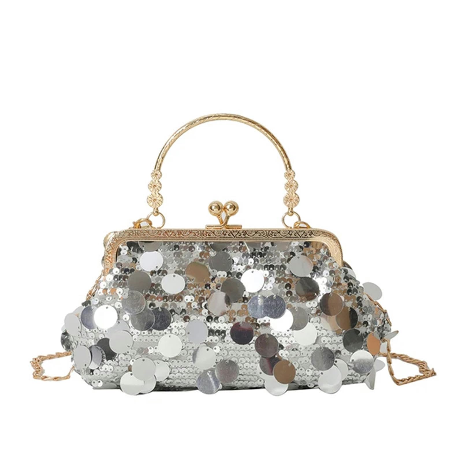 Clutch-Tasche Frauenabendkupplung Hochzeit Gold Pailletten Kupplung Kettenumhängende Umhängetasche Kleine Party -Tasche Tasche-silber-23 cm 6 cm 13 cm