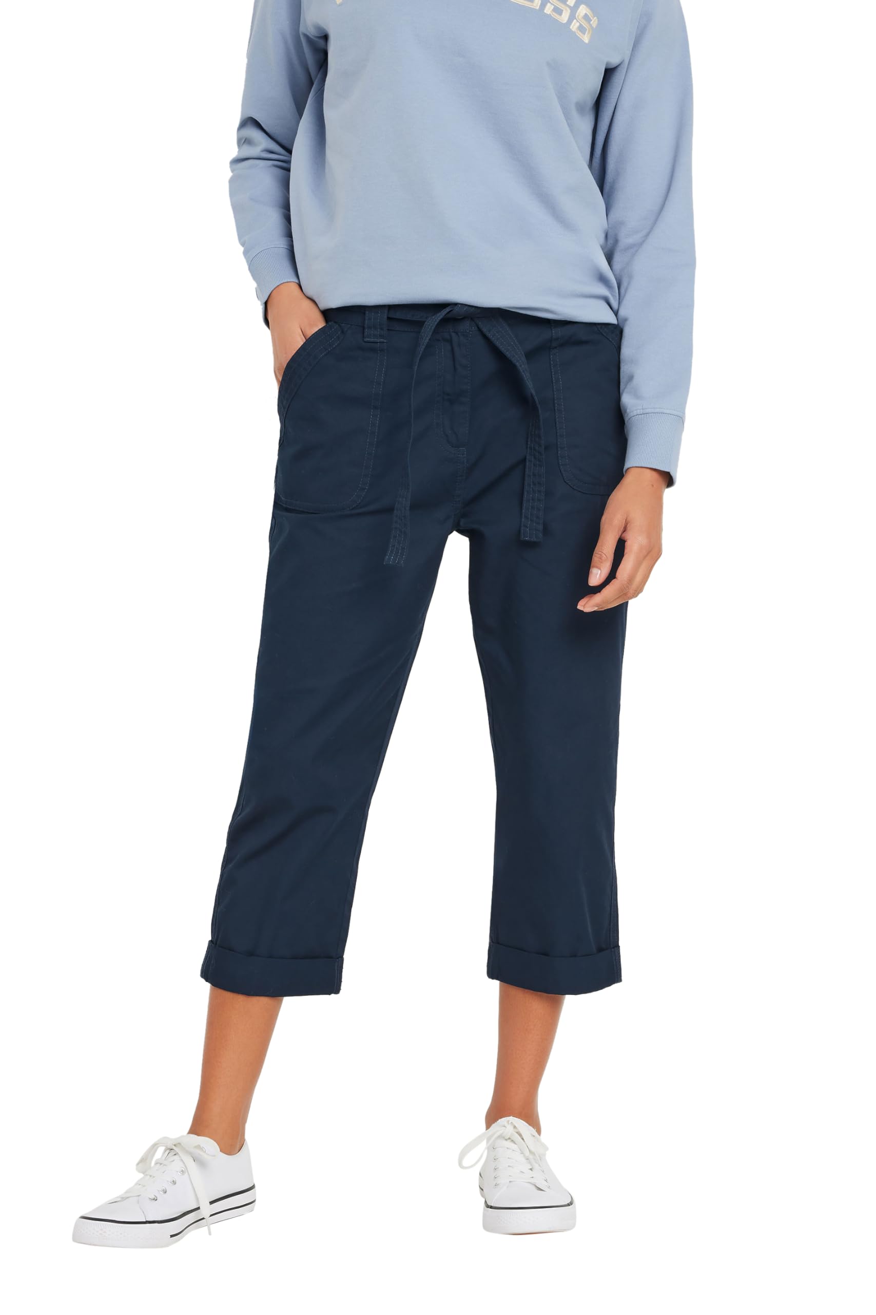 M&Co Women's Navy Blue Cool Cotton Poplin Cropped Trouser