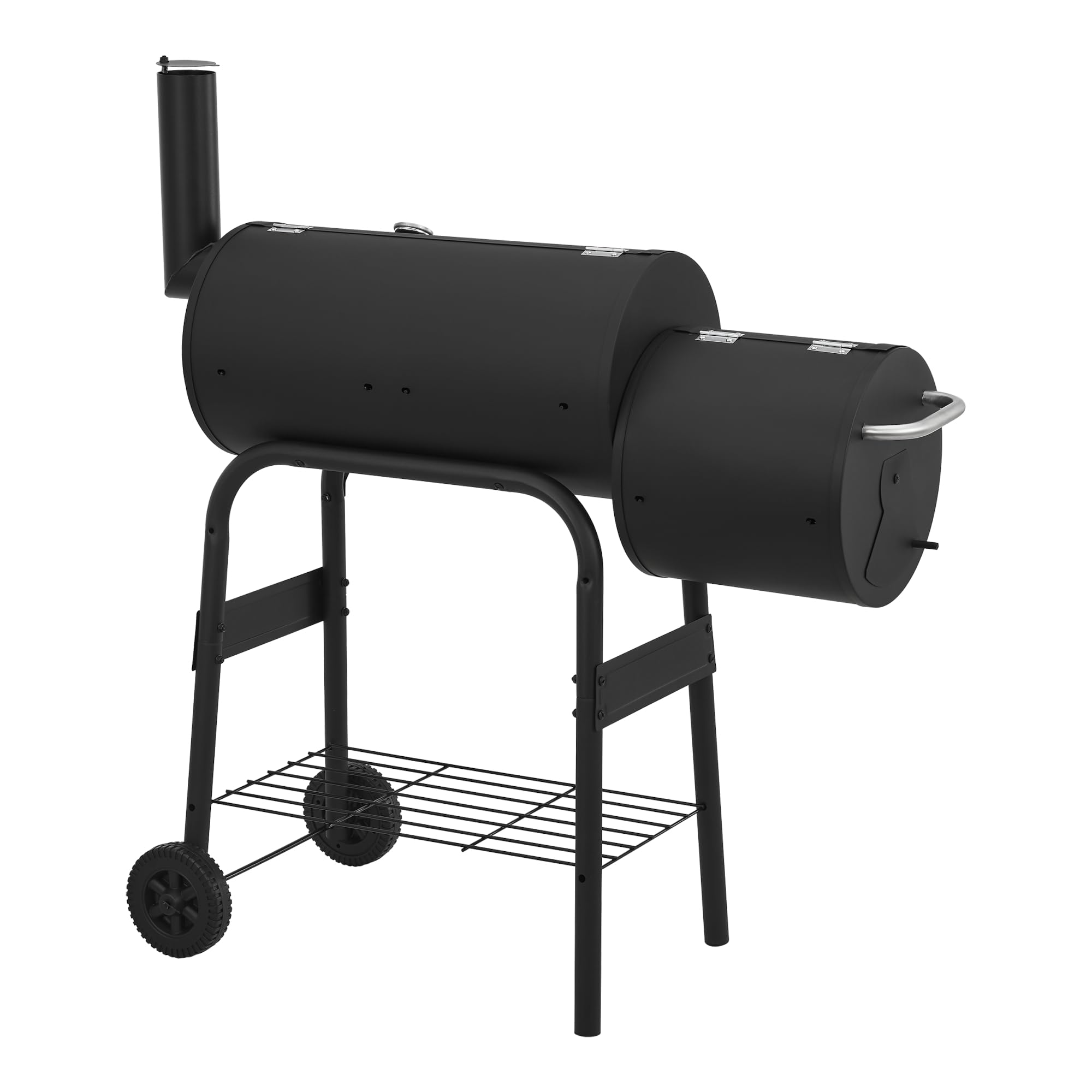 casa.pro Ahumador Barbacoa Smoker Portátil Barbacoa de Carbón con 2 Cámaras 2 Ruedas con Estantes Termómetro Salida de Aire y Chimenea Asa Acero Inoxidable 115 x 110 x 64 cm - Negro