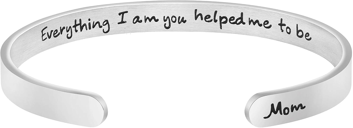 Joycuff Mom Cuff Bracelet - Personalized Inspirational Stainless Steel Bangle, Heartfelt Mother's Day Gift for Her