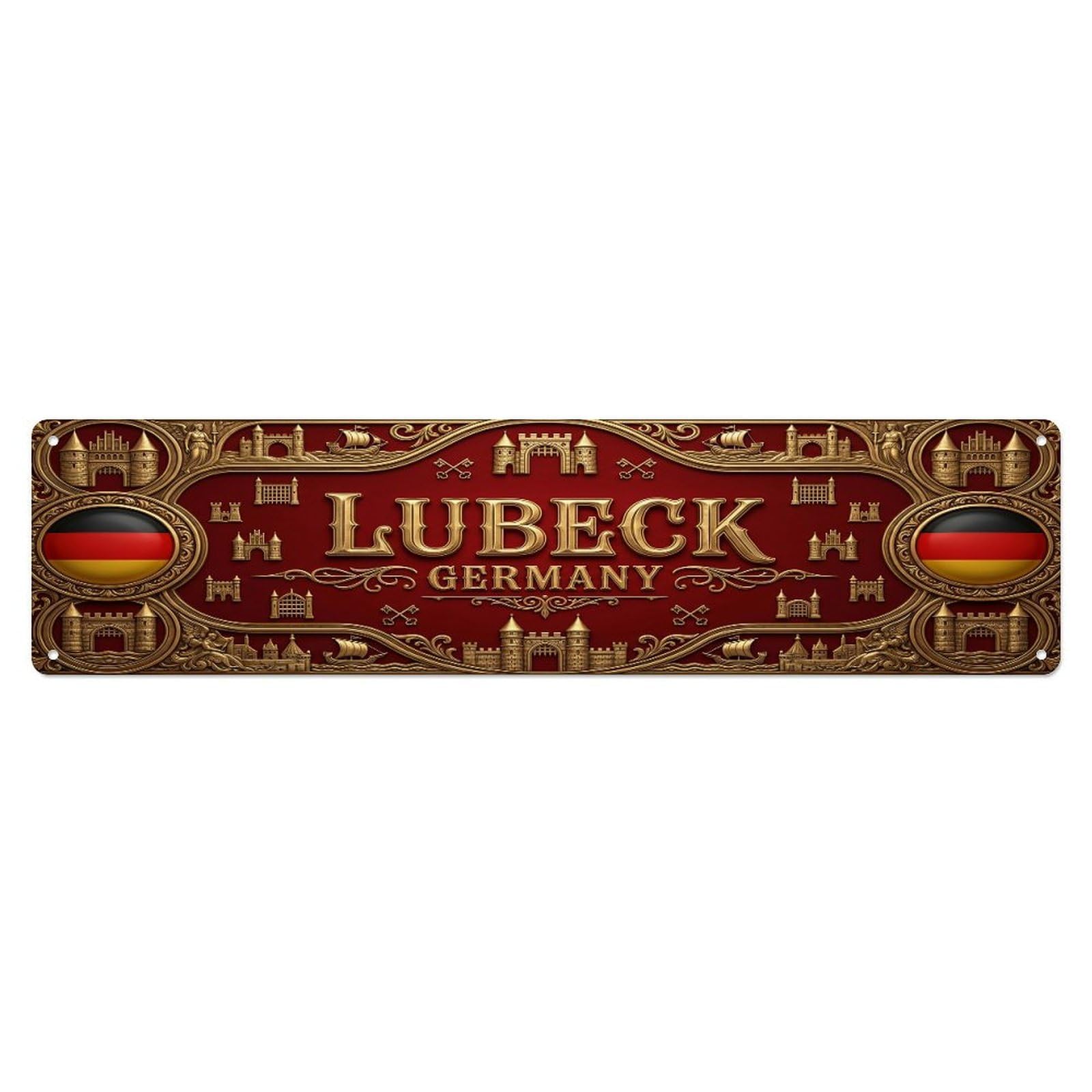 Vintage Lubeck Germany Flag Pattern Metal Tin Sign