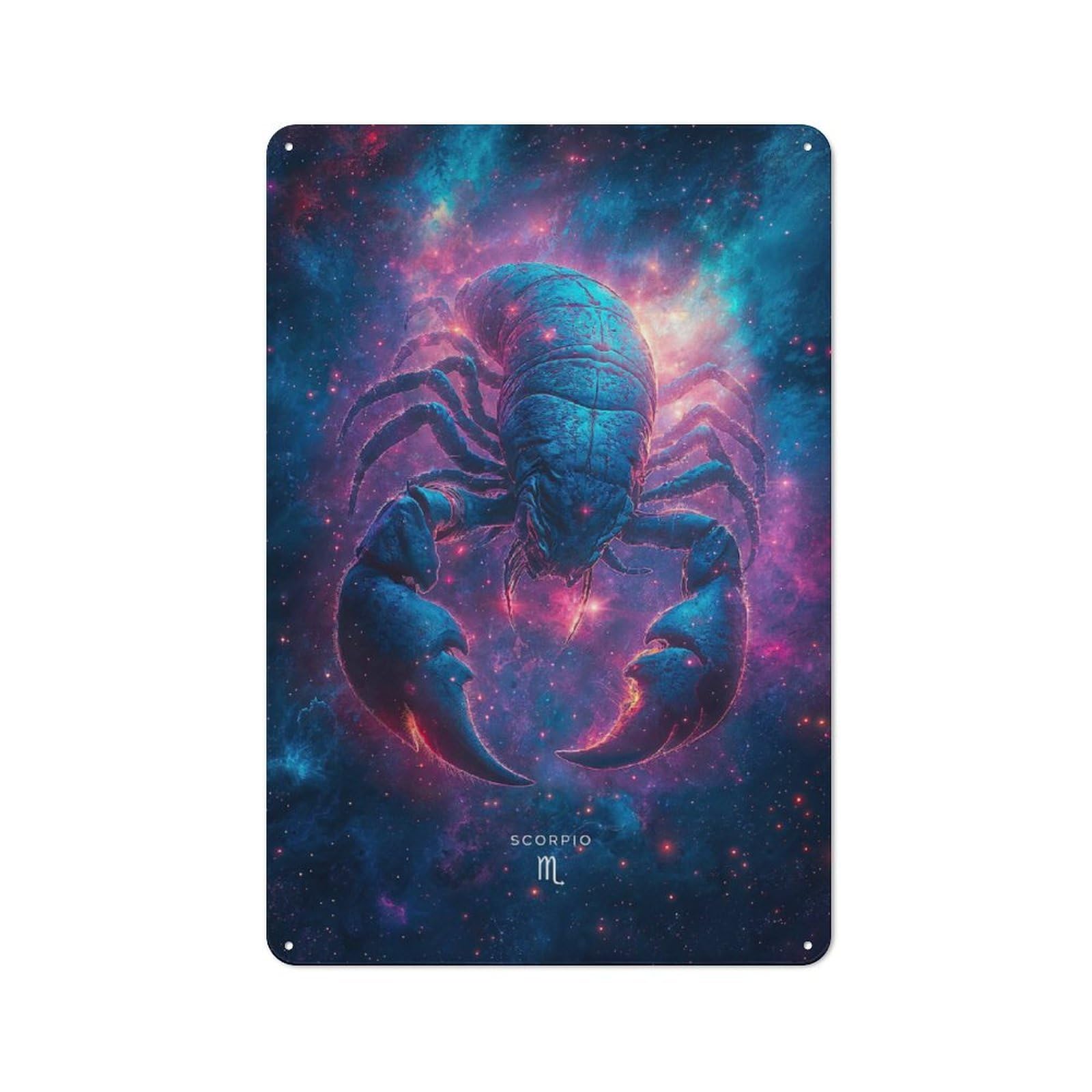 Junmoney Scorpio Zodiac Sign Tin Wall Plaque 30X20cm With For Guest Room Or Hallway, For Garage, Workshop And Man Cave Decoration