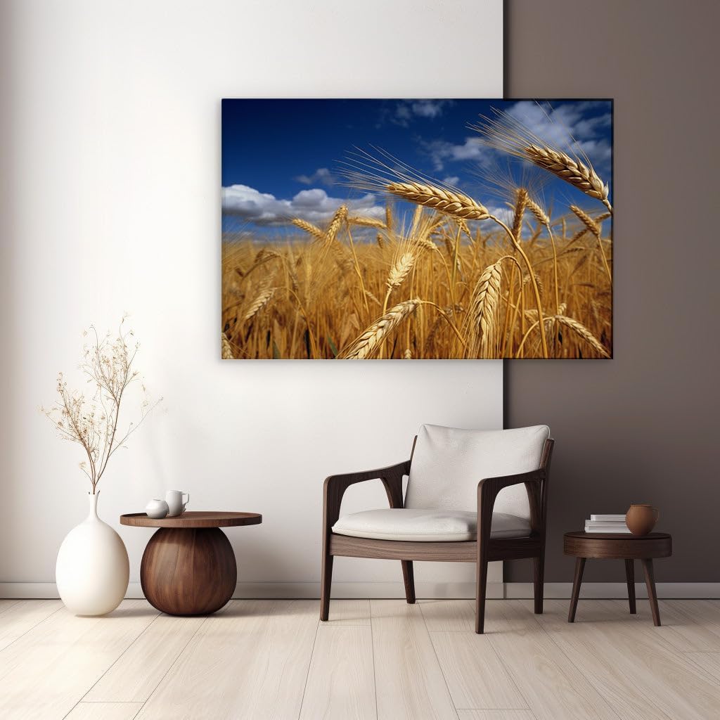 Canvas for Living room. Golden Harvest: When Amber Waves Meet Serene Skies, 27 x 18 inch Canvas Wall Art - Wellness - Modern Home Decor - 69x46 cm (27x18 inch)