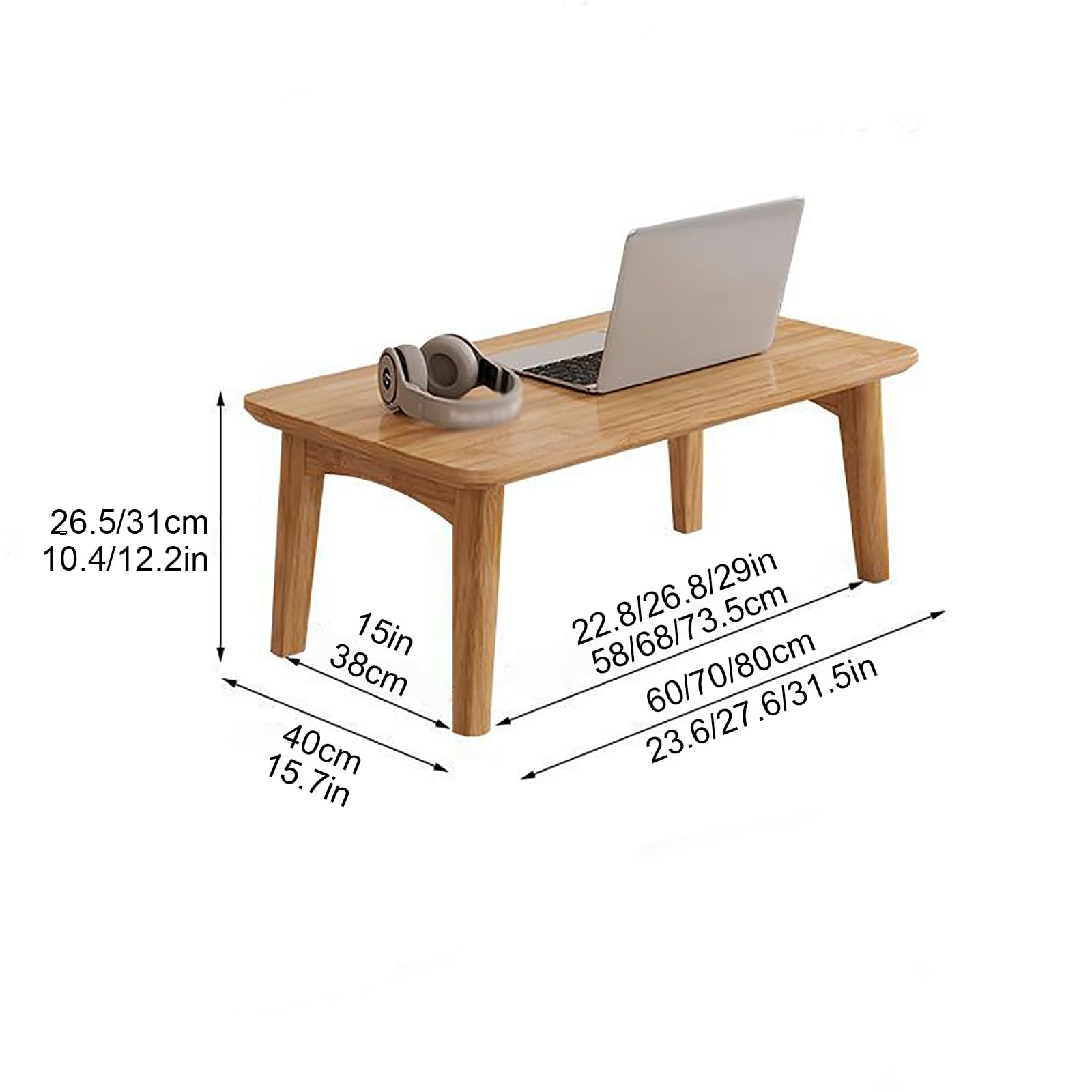 Mesa Plegable de Bambú, Tablero Reforzado, Mesa Baja de Estilo japonés, Plegable, Esquinas Redondeadas, Ideal para Oficina, Sala de Estar o Comedor.(Walnut,70x40x31cm)