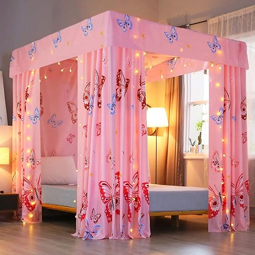 Mengersi Cortinas de cama Princess con dosel de cuatro esquinas para niñas y niños, no incluyen marco de cama, decoración de dormitorio (tamaño