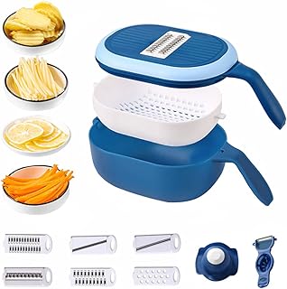 Mandoline De Cuisine Professionnelle,11 en 1 Trancheur de Légumes, Légumes Râpés, Hachoir de Graterie de Cuisine Multifonction à 7 Lames Réglable pour Trancher, Couper Les Légumes et râper