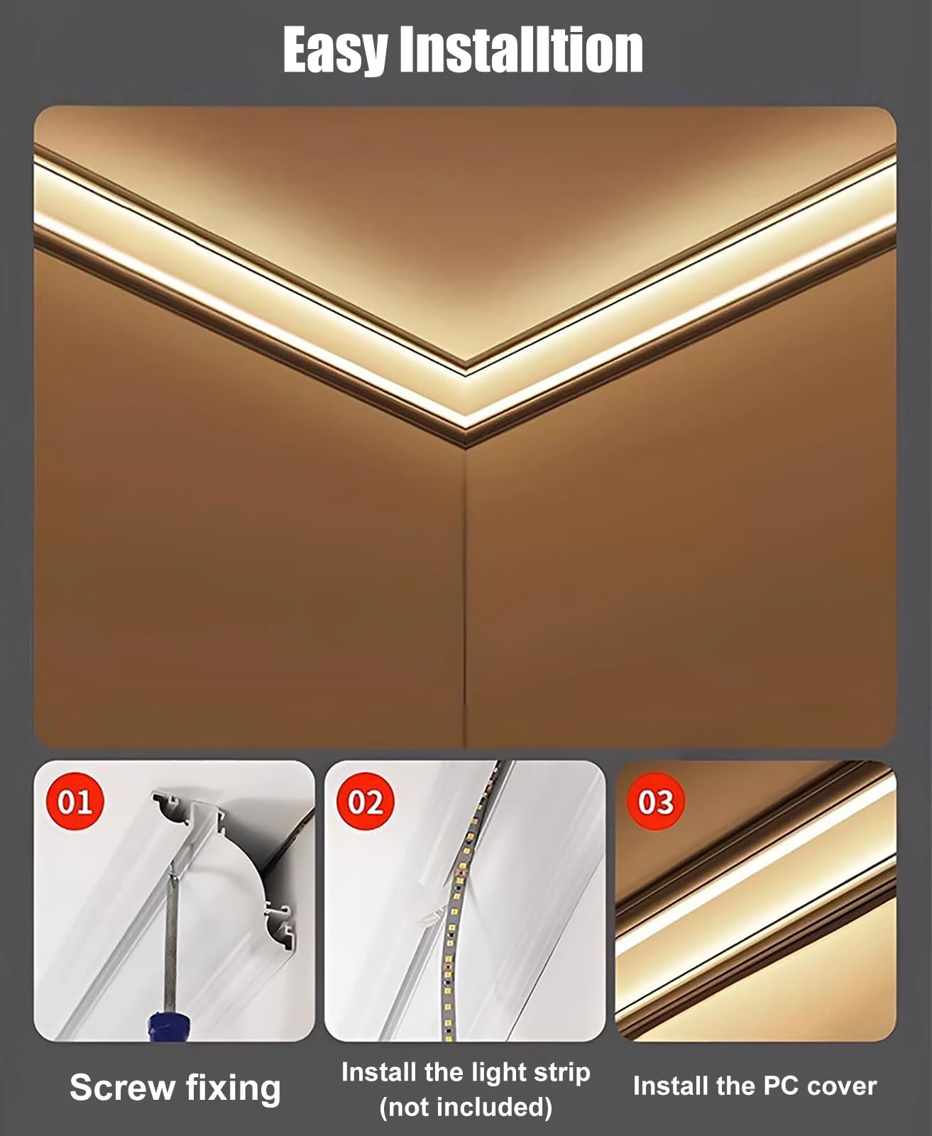 Aluminiowe oświetlenie pośrednie - 7 m kanał świetlny LED z białą osłoną dyfuzora sufitowego i listwą przypodłogową LED, idealny do dekoracji oświetlenia