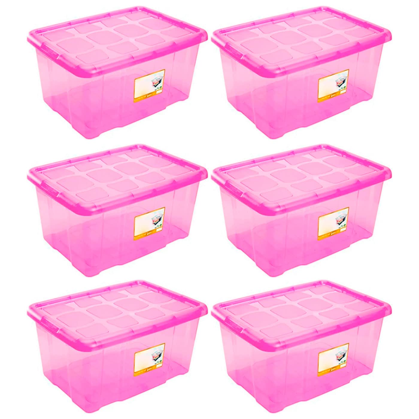 Acan Tradineur - Pack de 6 Cajas de Almacenamiento - Fabricado en plástico - Contenedor para almacenar libros, ropa, mantas - N.º 18 (Rosa) - 45 x 61,5 x 29,7 cm - 60 Litros