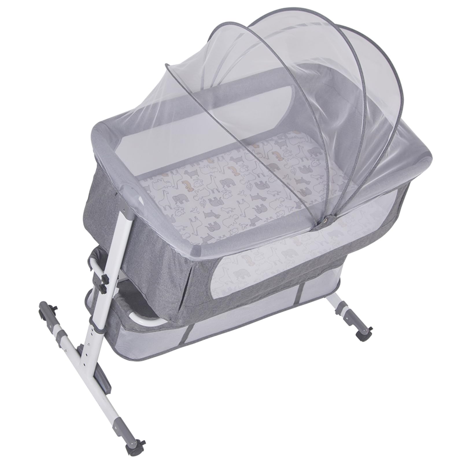homewell Beistellbett Baby, 2 in 1 Babybett und Babywiege, Kinderbett mit Rollen, Moskitonetz, Lagerungstasche und Matratze, Höhenverstellbar Struktur aus Aluminiumlegierung (Stil 1, Grau)