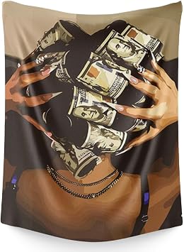 FADALO African American Black Women Tapestry,Black Girl Money Art Tapestry,Retro Trend Wall Tapestries Wall Hanging for Bedroom Living Room Dorm Decor 51x59Inches