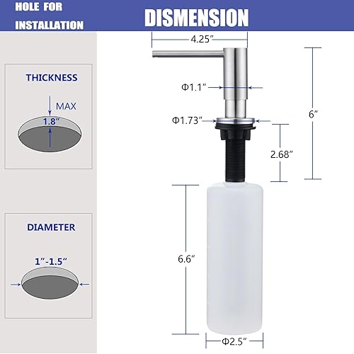 Miniatura 6 de Dispensador de jabón para fregadero de cocina de níquel cepillado, dispensador de jabón de fregadero de acero inoxidable de repuesto de The Top