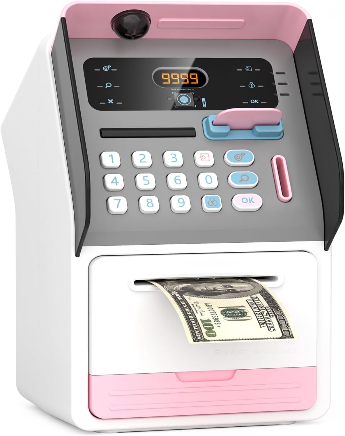 Metal World ATM Piggy Bank for Kids with Debit Card for Real Money, Talking ATM Machine with Onekey Shutdown, Power-Off Memory, Bill Feeder, Balance Calculator, Smart Piggy Bank (Pink)-picture-11