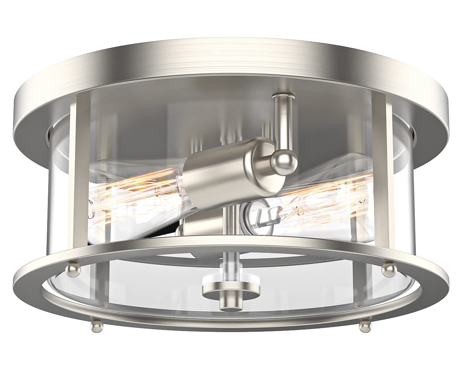 EAPUDUN Flush Mount Ceiling Light Fixtures, 12inch 2-Light Farmhouse Close to Ceiling Light Fixture with Clear Glass Shade, Brushed Nickel Finish for Porch, Entryway, Bedroom, FMA1413-BNK