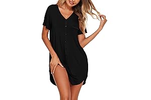 Women's Sexy Sleep Shirt with Buttons, Short Sleeves, and a V-Neck