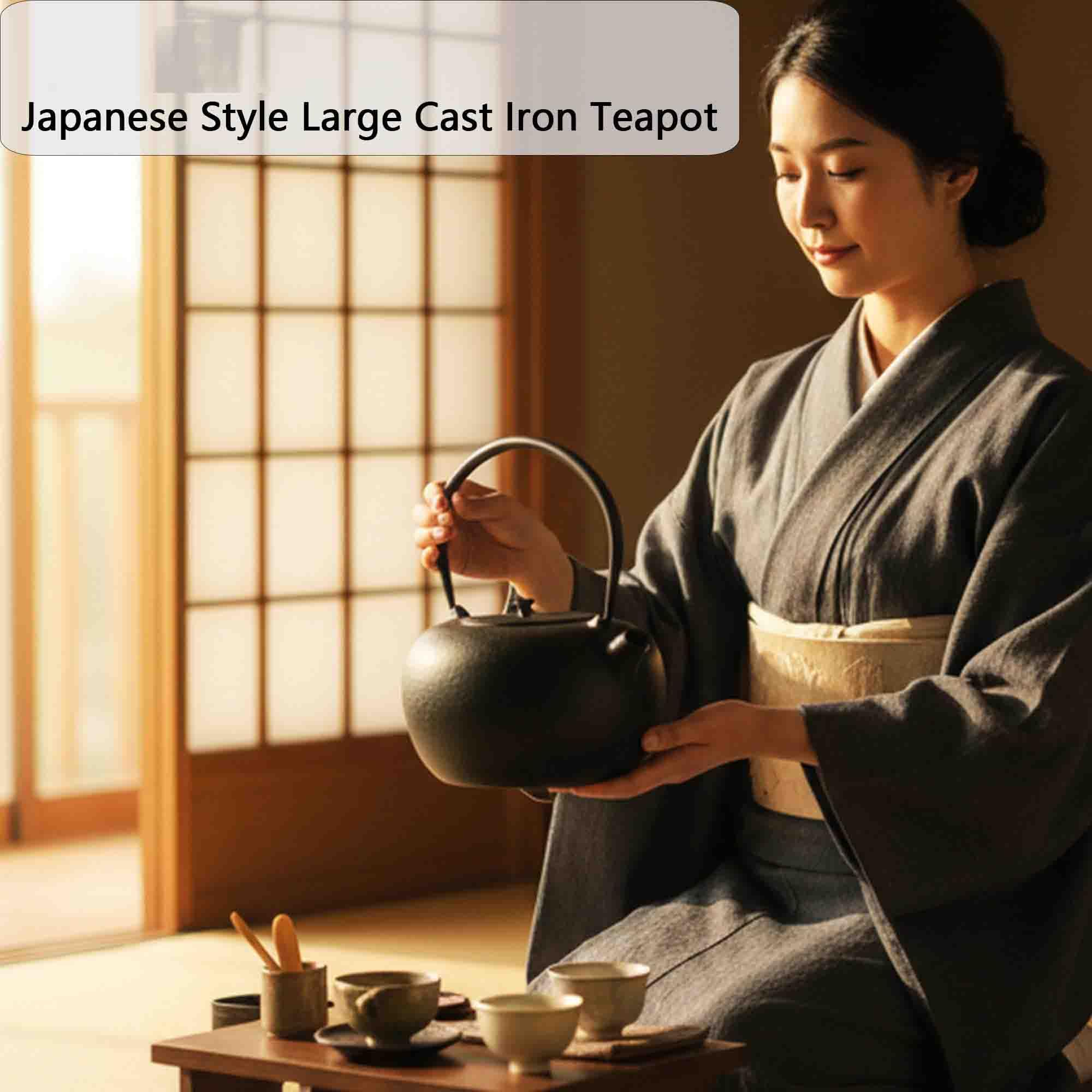 Tetera de hierro fundido para estufa, estilo japonés Tetsubin, hervidor de té de 2000 ml con infusor de acero inoxidable para té de hojas sueltas