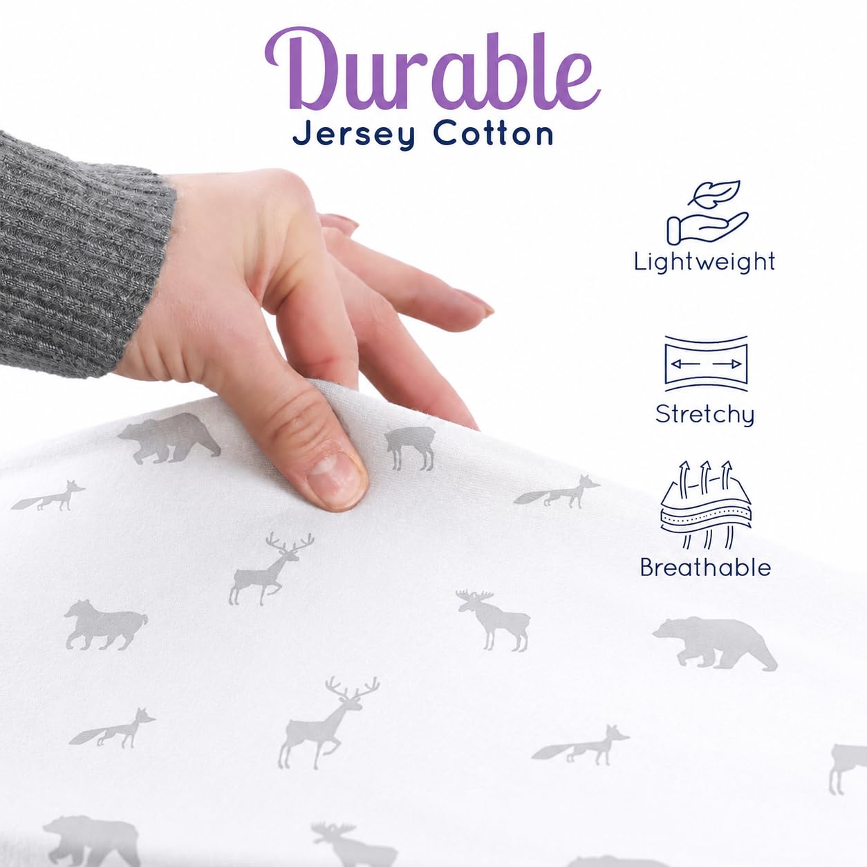 GROW WILD Juego de 3 fundas para cambiador de pañales, de algodón suave y elástico | funda para cambiador de pañales gris para niñas o niños | sábanas lavables | gris y blanco Woodland