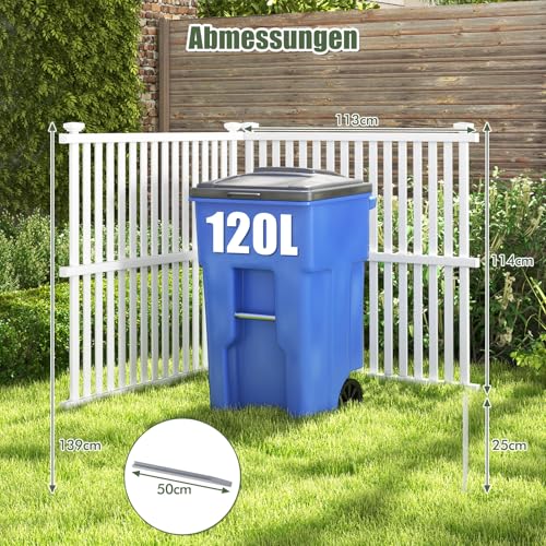 COSTWAY Gartenzaun 2-teilig, 114 cm hoch, Zaun mit Pfosten & Schutzkappen, PVC Sichtschutzzaun, Steckzaun Zaunelementen, Freistehender dekorativer Zaun, Sichtschutz für Garten & Terrasse, Weiß