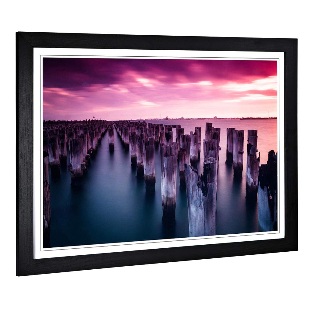 Big Box Art Framed Print of Seascape Princes Pier Melbourne Australia Design | Wall Art Picture | Home Decor for Kitchen, Living Room, Bedroom, Hallway, Black, A2 / 24.5x18 Inch / 62x45cm