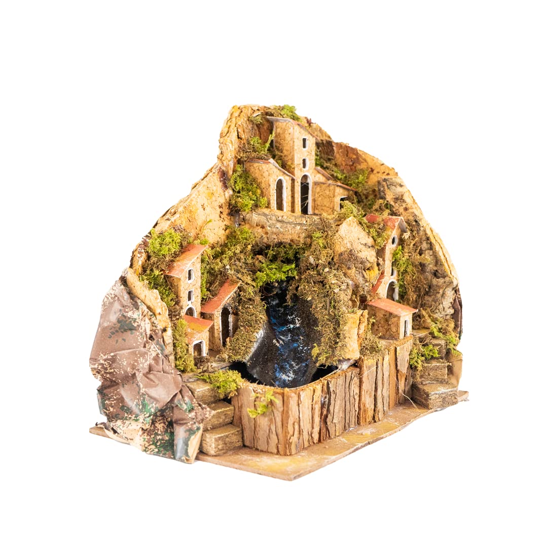 Holyhome Borgo con Ruscello per Presepe con case 20x14x20 cm (7,87x5,51x7,87 Inch), Prodotto Realizzato a MAno, Made in Italy (Ruscello Laterale)