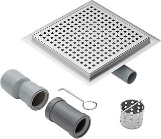 20x20cm Bodenablauf mit 360° Siphon, Duschablauf mit Edelstahlsieb & Schnellentwässerung für Dusche, Bad und Balkon, Ablaufrinne Duschrinne – Haarsieb und 2 Ablaufadapter DN50 DN40