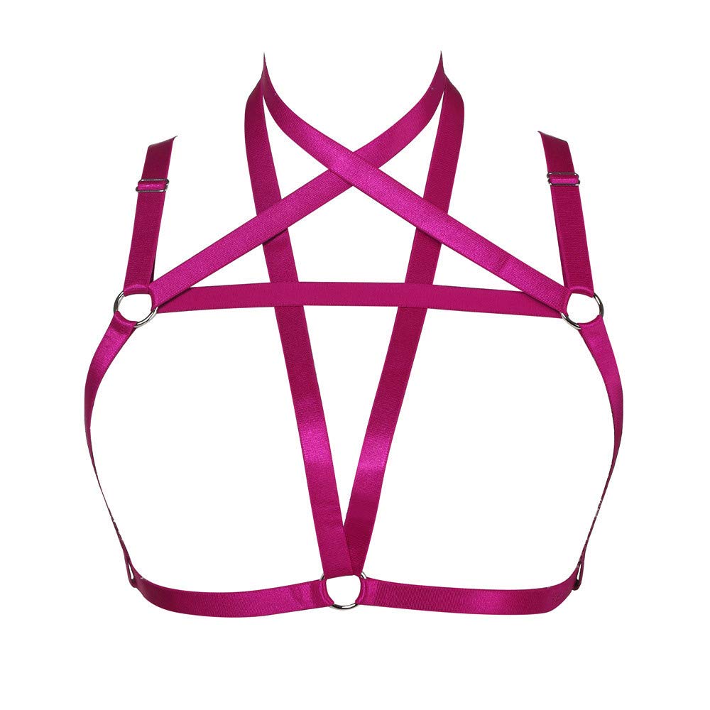 JELINDABody Harness Bra for Women Sexy Open Cup Bra with Pentagra Caged Bra Punk Gothic Style Strappy Lingerie