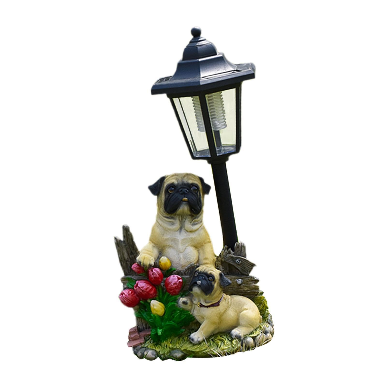 QUILSTM Vibrant Outdoor Statue Crafted Beautifully Featuring Solar Powered Balcony Dog Figurine For Enriching Home Decor Illuminated Pug Dog Statue Flower Bed Decoration