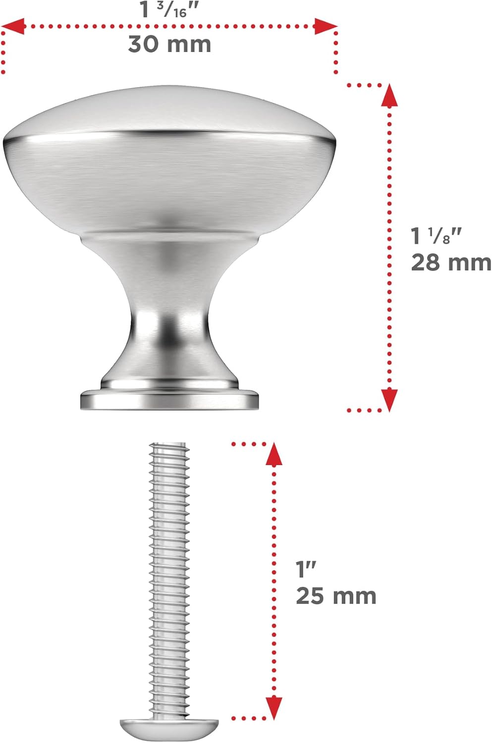 Brushed Nickel Round Cabinet Knob with Mounting Hardware