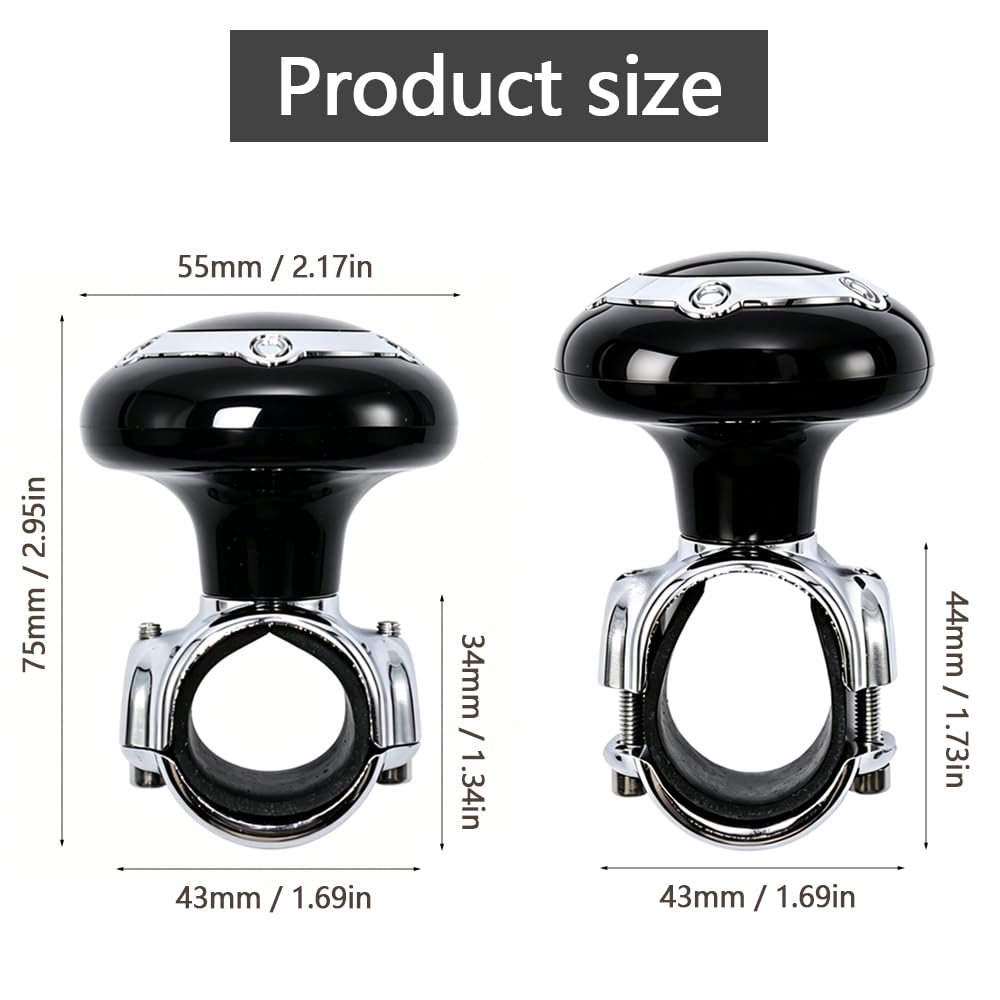 360°Boule de Volant Bouton de Volant de Voiture Ergonomique Poignée Boule Tournante Utilisé dans Les Voitures, Camions, Tracteurs, Tondeuses à Gazon(Noir)