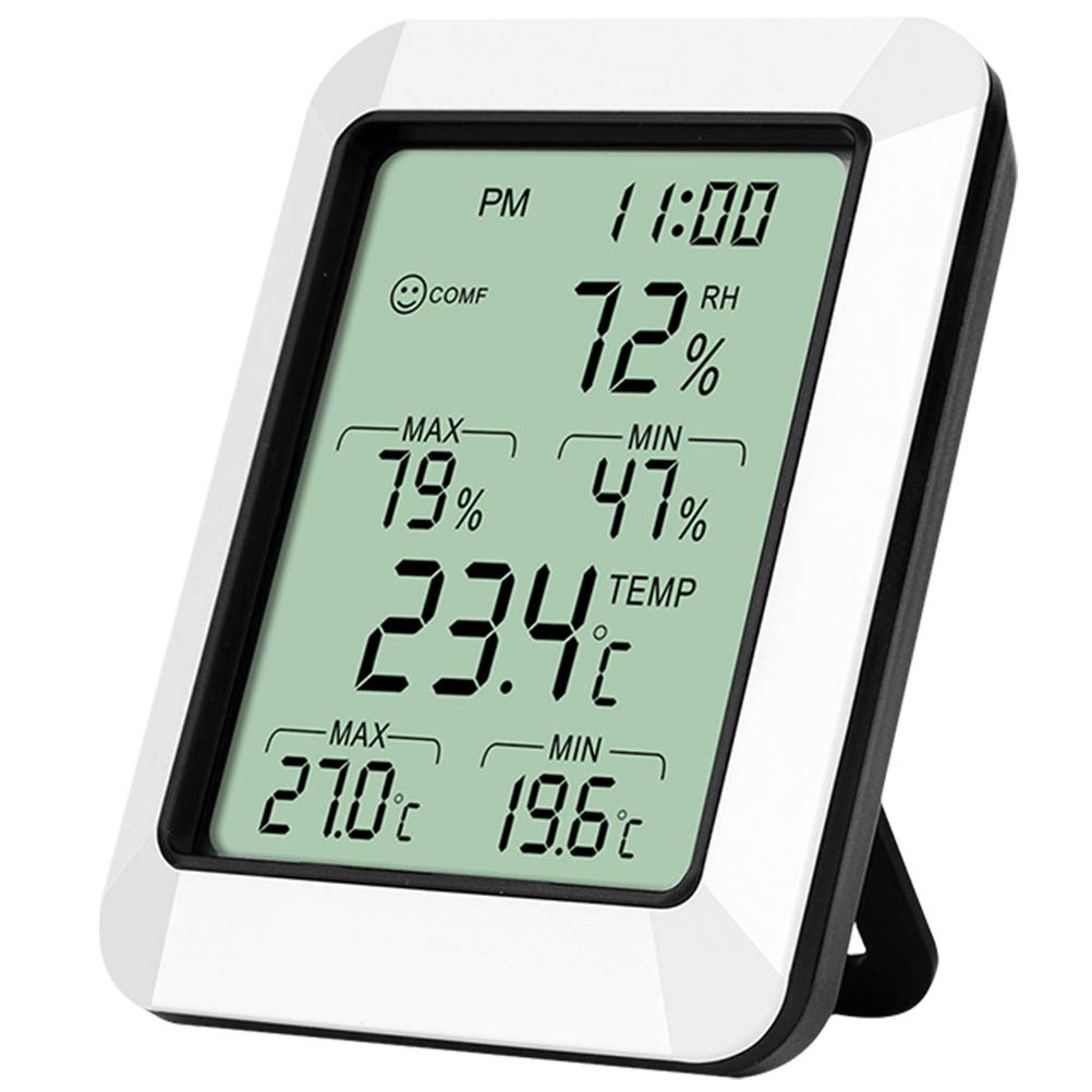 Hemobllo 1pezzi Rilevatore Temperatura e Umidità Digitale Igrometro Elettronico Portatile Supporto e Gancio per Camera da Letto Soggiorno Ufficio e Altri Ambienti senza Batteria