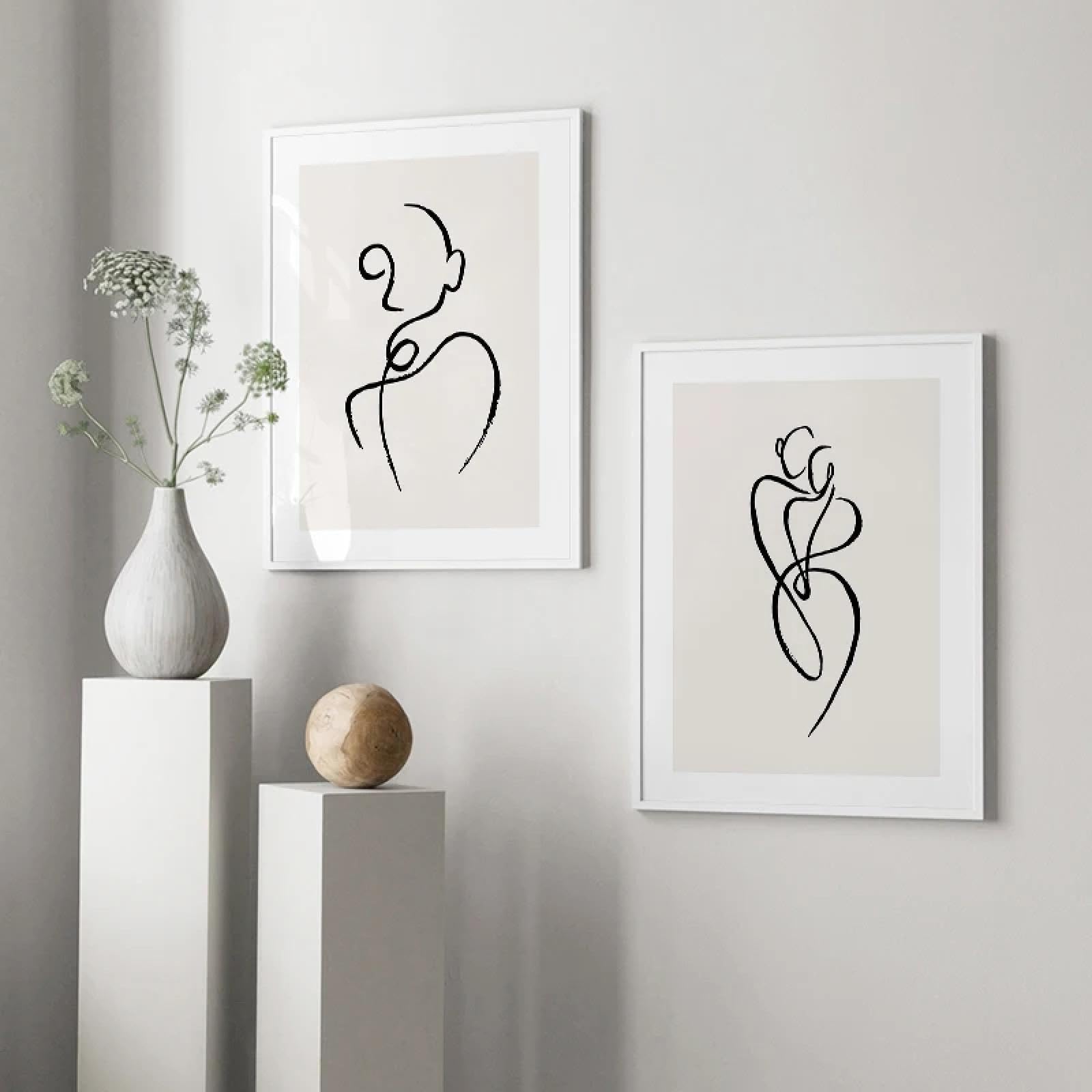 ZHAOLIN Modern Room Decor Aesthetic Black White Abstract Line Women Wall Art Canvas Printings Pictures for Home Design Wall Paintings 50x70cm(20x28in) x2 Frameless