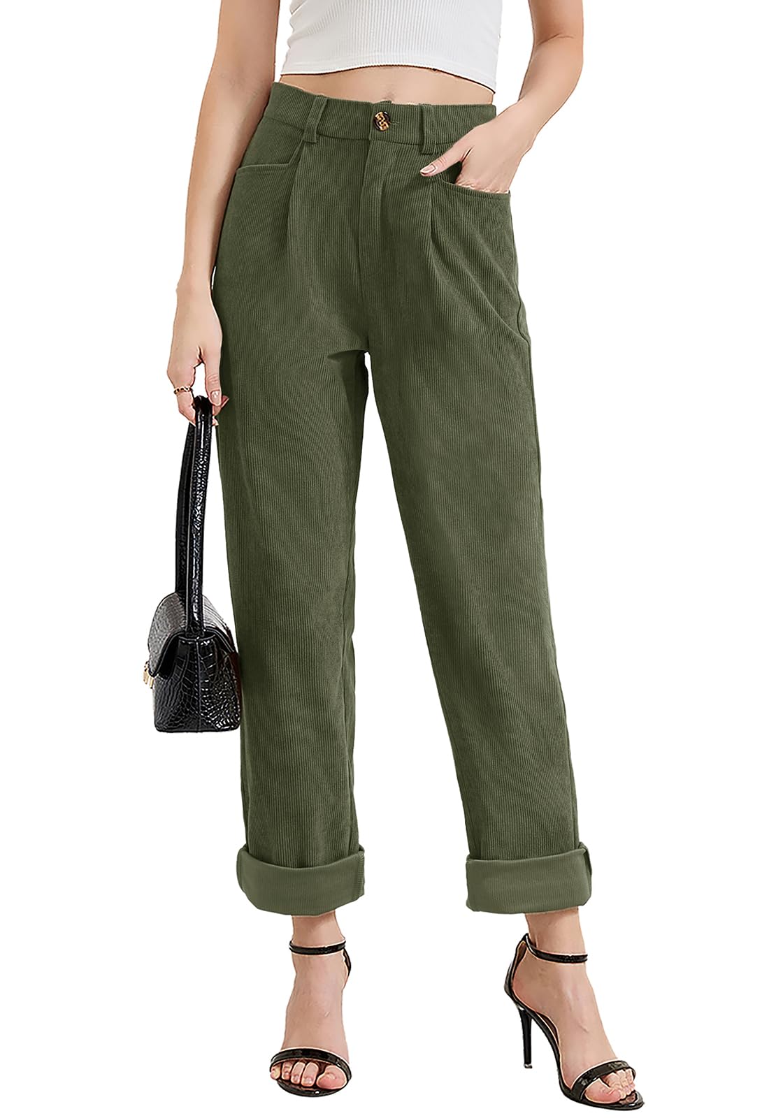 Alaster Queen Pantaloni da donna in velluto a coste, elasticizzati, casual, da donna