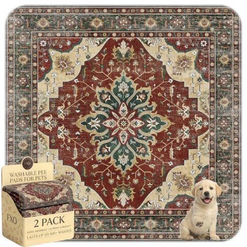 Image of Washable Pee Pads for Dogs,Great Urine Absorbent Reusable Puppy Training Pads,Waterproof,Leak-Proof & Non-Slip Potty Pads for Whelping,Crate,Playpen,Bed.(Red Forest Floral,54 inchx54 inch)