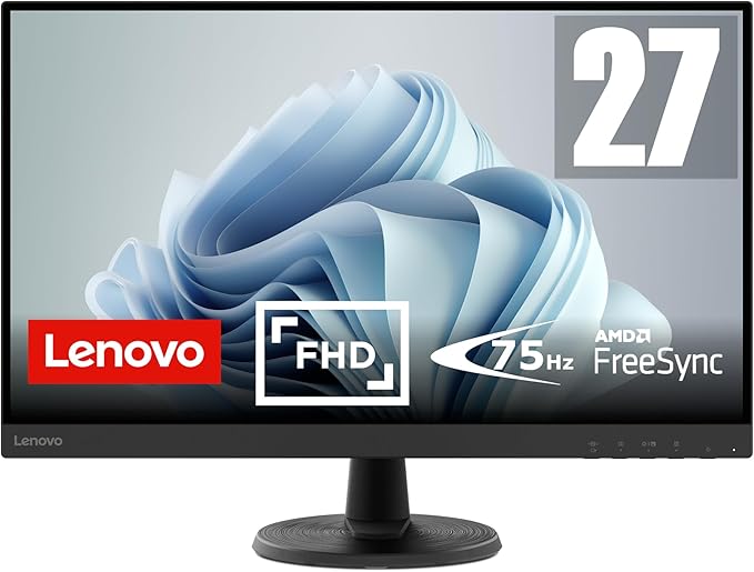 Lenovo D27-45 - Monitor 27" FullHD (VA, 3 Lados Ultrafinos, 1x HDMI 1.4, 1x VGA, 16:9, Tasa de Refresco 75Hz, Tiempo Respuesta 4ms, Montaje VESA 100 mm, AMD FreeSync, Soporte Inclinable) - Negro