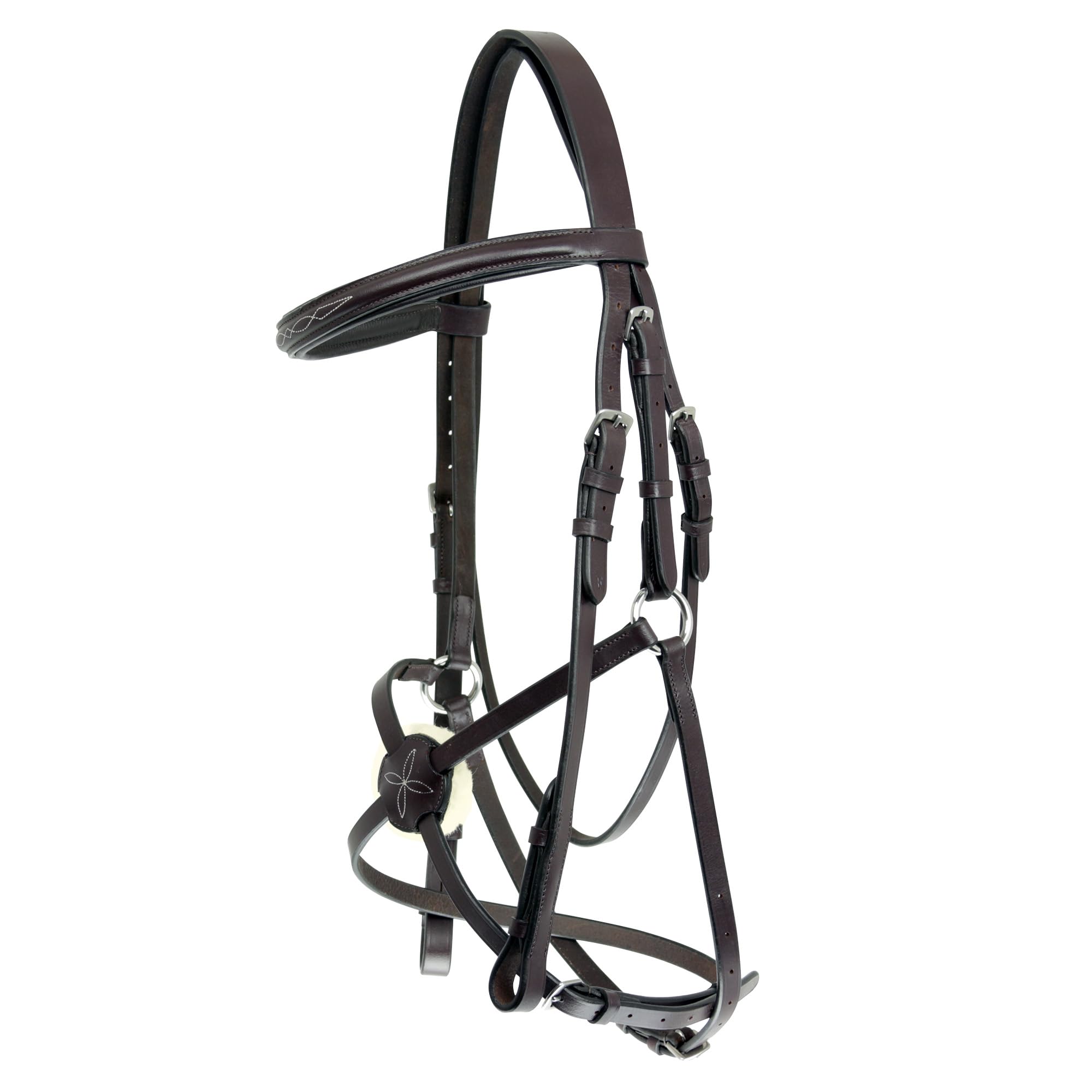 Grewal Equestrian Augusta Figure 8 Leather Bridle, English Horse Tack (Black, Cob)