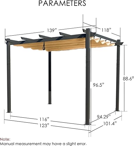 Miniatura 14 de Kozyard Morgan - Pérgola con marco de aluminio gris extragrande para exteriores con toldo para sombrilla (10 x 13 pies, beige)
