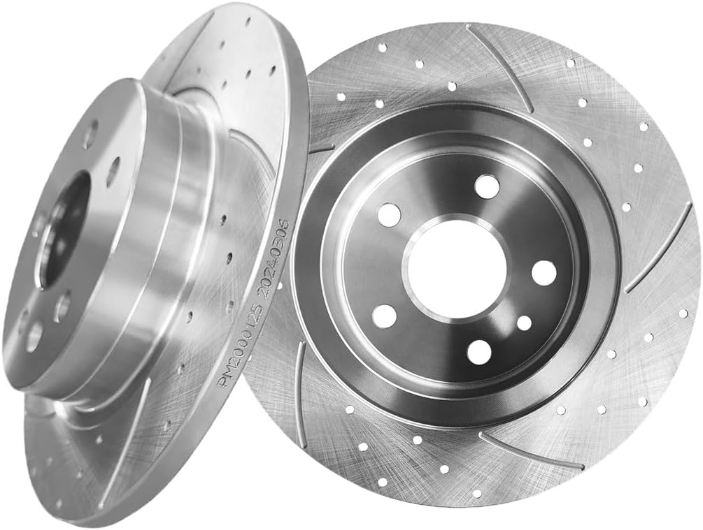 PM Auto Rear 268mm Drilled Slotted Brake Disc Rotors Replacement For 2011-2015 Chevrolet Cruze