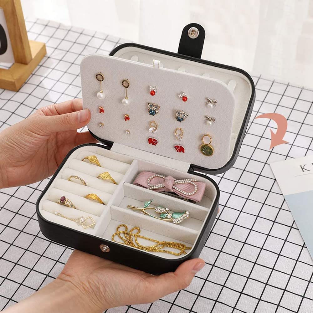 Homarket Portable Jewelry Box Double Layer Travel Jewelry Organizer for Necklace Earring Rings Case (Black)