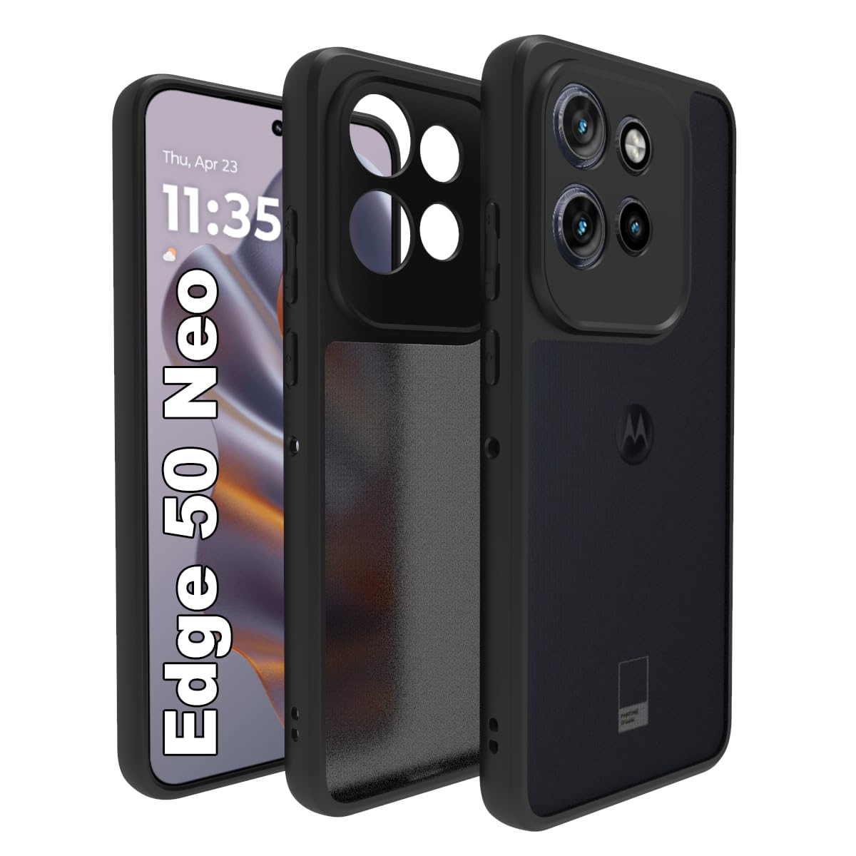 RIGGEAR Shockproof Sleek Hybrid Armor Back Cover Case Compatible with Motorola Moto Edge 50 Neo 5G (Smoke Black Matte PC + Black TPU Bumper)